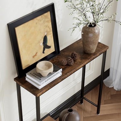 Narrow Entryway Console Table & Sofa Side Table - Industrial Hallway Table for Small Spaces, Behind Couch Table, Multi-Functional Living Room Bedroom Office,Brown, 29.5" x 9.4" x 29.5" - color: Brown
