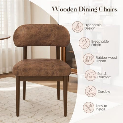 Wooden Dining Room Chairs Set of 2, Modern Upholstered Cloth Fabric Kitchen Chairs with Ergonomic Curved Back, Farmhouse Dining Side Chair with Solid Wood Frame for Kitchen Room, Brown - color: Rustic Brown