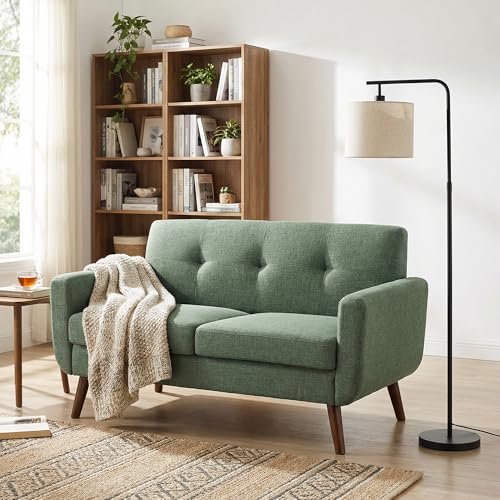 Tbfit 56" W Loveseat Sofa, Mid Century Modern Decor Love Seat Couches for Living Room, Button Tufted Upholstered Small Couch for Bedroom, Solid and Easy to Install Love Seats Furniture, Green - color: Green, size: 56.7 inch