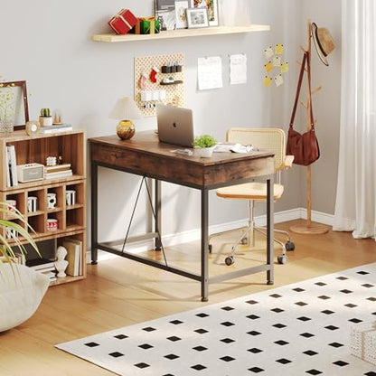 Mexin Small Desk with 2 Wooden Drawers, 40 Inch Home Office Writing Desk, Vanity Desk with Storage, Computer Desk for Bedroom Small Spaces, Table for Office, Kids Study, Makeup, Rustic Brown - color: Rustic Brown