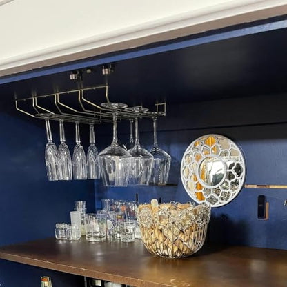 14-Inch Wine Glass Rack, Under Cabinet Wine Glass Holder Stainless Steel Chrome Finish Stemware Rack - Hanging Stemware Holder for Cabinet Kitchen Bar, Set of 2 - color: Silver Chrome, size: 14 Inch 2 Pack