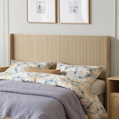 64.1" Queen Size Wood Headboard, Fluted Panel Headboard,Oak | Modern Farmhouse Head Board, Wall Mounted Headboards, Wingback Boho Head Board for Adjustable Bed, Easy to Assembly - color: Oak, size: Queen
