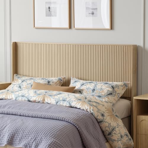 78.7" King Size Wooden Headboard, Fluted Panel Headboard, Oak | Modern Farmhouse Head Board, Wall Mounted Headboards, Wingback Boho Head Board for Adjustable Bed, Easy to Assembly - color: Oak, size: King