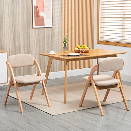 Folding Chairs with Cushion Padded Foldable Chiars 4 Pack | Wooden Dining Fold Seat with Removable Cover Extra Chair for Guests Kitchen Office Wedding Party Picnic, Khaki - color: Khaki, size: 4PCS