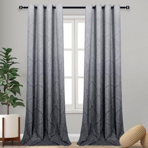 DWCN Extra Long Ombre Blackout Curtains for Living Room - Thermal Insulated Block Light Energy Saving Privacy Damask Grommet Window Curtains for Bedroom, Set of 2 Panels, 52 x 102 Inch Length, Grey - color: Grey, size: 52"W x 102"L (Pack of 2)