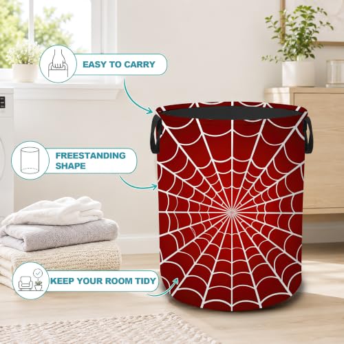 Red Spider Web Dirty Clothes Hamper,Foldable Laundry Basket with Handles,Halloween Gothic Waterproof Oxford Cloth Storage Bin for Bedroom Bathroom Nursery,16 x 20 Inch - color: Red Spider Web,Halloween Gothic