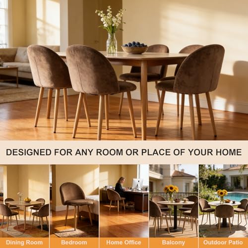Lightdot Dining Chairs Set of 2, Brown Velvet Upholstered Dining Chairs with Solid Wood Legs, Mid-Century Modern Accent Chair for Kitchen Living Room Bedroom, Assembly Guide Included, 300lbs Capacity - color: Brown