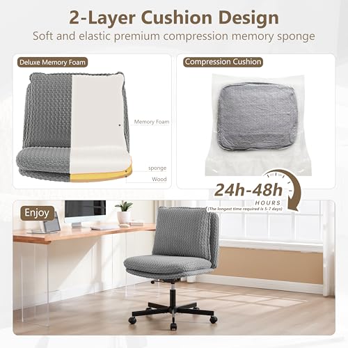 Fizzin Cross Cross Chair Memory Foam Armless with Wheels Home Office Grey - color: Grey