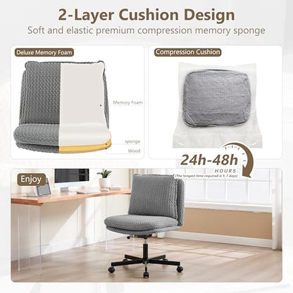 Fizzin Cross Cross Chair Memory Foam Armless with Wheels Home Office Grey - color: Grey