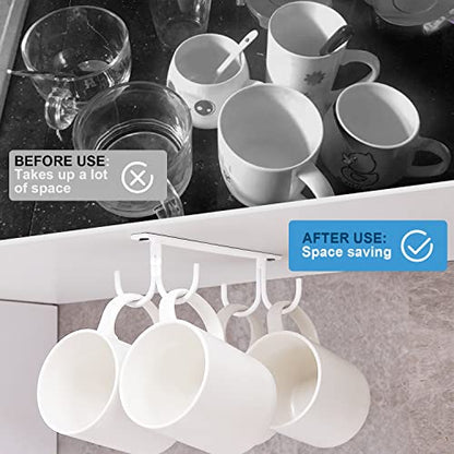 FOMANSH Mug Rack Under Cabinet - Coffee Cup Holder, 12 Mugs Hooks Under Shelf, Display Hanging Cups Drying Hook for Bar Kitchen Utensils White - color: White, size: 3 Pack