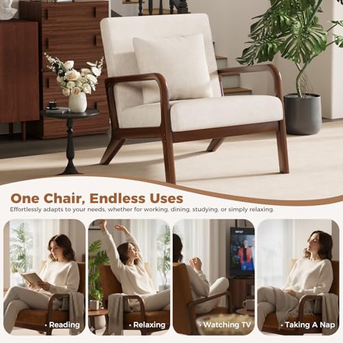 Modern Accent Chairs Set of 2,Upholstered Reading Arm Chair with Lumbar Pillow & Solid Wood Frame, Living Room Chairs, Breathable Linen,Beige-2 - color: New Arrival - Beige, Linen, size: Set of 2
