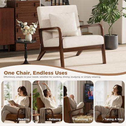 Modern Accent Chairs Set of 2,Upholstered Reading Arm Chair with Lumbar Pillow & Solid Wood Frame, Living Room Chairs, Breathable Linen,Beige-2 - color: New Arrival - Beige, Linen, size: Set of 2