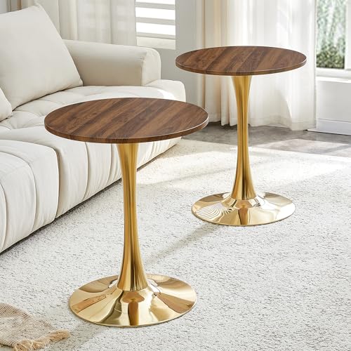 23.6" Round Dining Table, Mid-Century Modern Tulip Table with Thickened Tabletop & Metal Pedestal, Circle Bistro Table for Kitchen, Small Places, Apartments, Cafe - color: Walnut Gold, size: 23.6" dining table