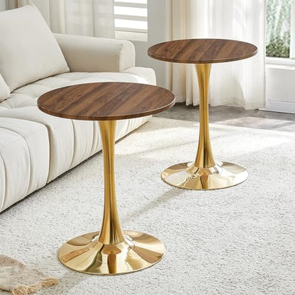 23.6" Round Dining Table, Mid-Century Modern Tulip Table with Thickened Tabletop & Metal Pedestal, Circle Bistro Table for Kitchen, Small Places, Apartments, Cafe - color: Walnut Gold, size: 23.6" dining table