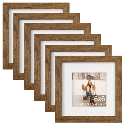 TOFOREVO 6x6 Picture Frames with 4x4 Mat Set of 6, Rustic Brown | Wood Grain Design, Wall Mounting or Tabletop Display, for Christmas Mother's Day Father's Day birthday - color: Rustic Wood, size: 6x6