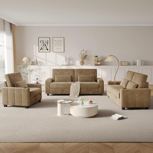 COPIAE Loveseat Sofa, Larger Couch Velvet Fabric with Storage, Charging Ports, Heightened Backrests, Removable Cover Modern Comfy Couches Easy Assembly for Living Room, 88 Inch Gold - color: Gold
