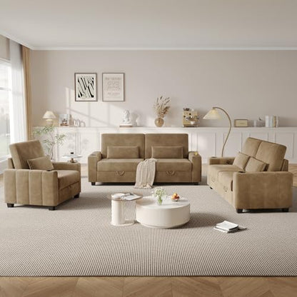 COPIAE Loveseat Sofa, Larger Couch Velvet Fabric with Storage, Charging Ports, Heightened Backrests, Removable Cover Modern Comfy Couches Easy Assembly for Living Room, 88 Inch Gold - color: Gold