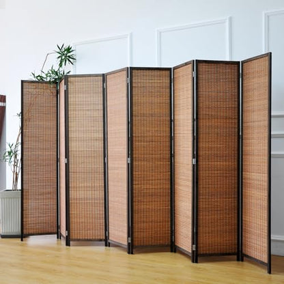 8 Panel Bamboo Room Divider - Natural Brown 5.6 ft Tall Folding Privacy Screen, Freestanding Partition Wall for Room Separation (67" H x 122.8" W) - color: Brown, size: 8 Panel