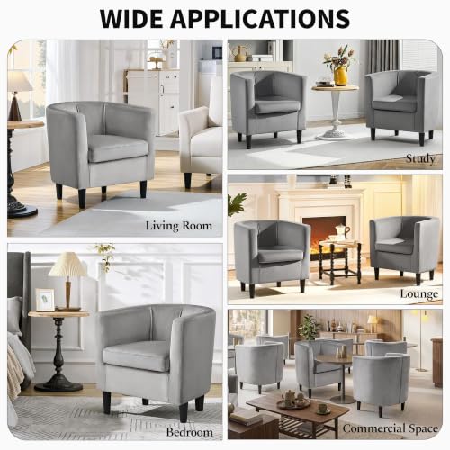 Yaheetech Barrel Accent Chair, Upholstered Modern Armchair, Gray | Soft Velvet Chair with High-Density Foam Seat, Barrel Sofa Chair for Living Room Bedroom Waiting Room - color: Grey, size: Set of 1