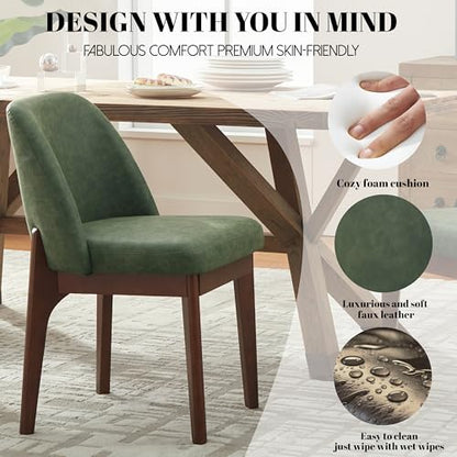 VKNOW Dining Chairs Set of 4, Faux Leather Wooden Kitchen Chairs, Green | Modern Upholstered Side Chair with Rubberwood Legs for Kitchen Dining Room Restaurant, No Wobble - color: Green, size: Set of 4
