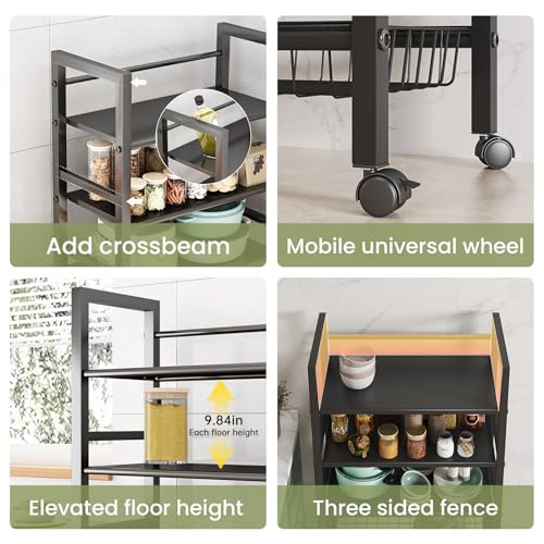 4-Tier Rolling Metal Storage Cart Mobile Organizer with Removable Grid Basket and Locking Wheels, Suitable for Multiple Uses, Black (Large) - size: 23.6 in