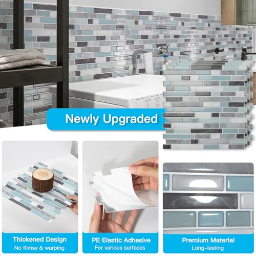 Art3d 10-Sheet Heavy-Duty Peel and Stick Backsplash, Waterproof Wall Tiles Stick on Kitchen Backsplash Living Space, Gray & Blue (Pack of 4) - color: Gray & Blue, size: 12 x 12 Inch (Pack of 4)