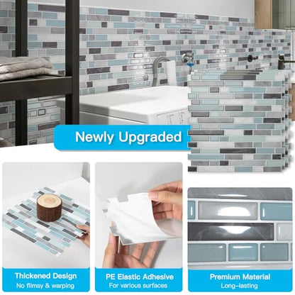 Art3d 10-Sheet Heavy-Duty Peel and Stick Backsplash, Waterproof Wall Tiles Stick on Kitchen Backsplash Living Space, Gray & Blue (Pack of 4) - color: Gray & Blue, size: 12 x 12 Inch (Pack of 4)