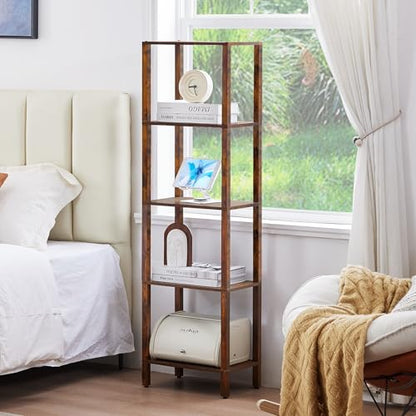 YUFAM 5 Tier Tall Narrow Bookshelf, Skinny Bookcase, Wooden Shelf, Brown | 54'' Tall Thin Book Shelf, Skinny Book Shelf for Modern Narrow Industrial Shelf fits Living Room, Office, Bedroom, Kitchen - color: Brown, size: 5-Tier
