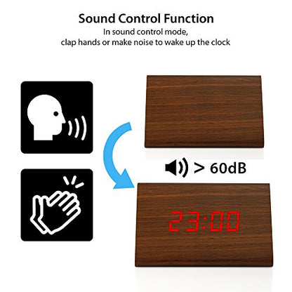 Digital Alarm Clock Wooden Alarm Clock Wood Modern Triangle Alarm Digital Desk Clock, Displays Time Date Temperature Calendar Wood Made Electric Clocks for Bedroom, Bedside - Brown - color: Brown