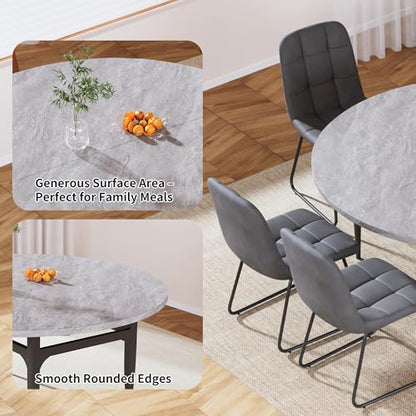 HIPIHOM 55‑Inch Extendable Dining Table Set with 6 Upholstered Chairs and Metal Frame for Dining Room - color: Grey/Grey