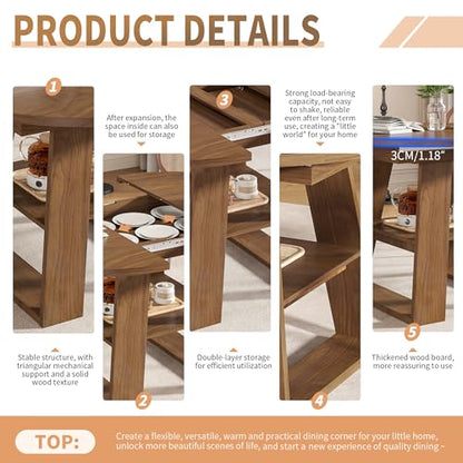 43.3"-59" Extendable Round Oval Dining Table for 4-8 with Storage Shelf | Modern Kitchen Oval Dining Table with Removable Leaves,Space Saving Extendable Table Wood Base for Kitchen Living Room Walnut - color: Walnut Style 2