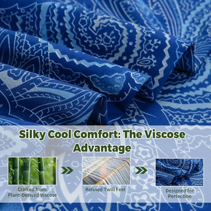 Bedlifes Twin Floral 3-Piece Sheet Set - Cooling Sheets Blend Rayon Derived from Bamboo,Soft & Breathable, Deep Pocket 16", Wrinkle Resistant - Paisley Dark Navy Blue - color: Navy Paisley, size: Twin(Bambo0)