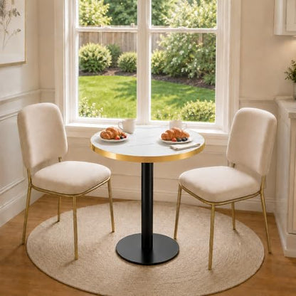 TesNus 23.6" Small Round Dining Table for 2, Circle Tulip Table, Faux Marble Top with Black Metal Pedestal Base, Modern Leisure Coffee Table for Small Spaces, Cafe, Office, White&Black - color: White Top&black Base