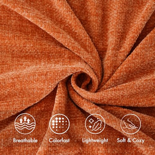 BATTILO HOME Burnt Orange Chenille Throw Blanket for Couch, Soft Cozy Knitted Fall Throw with Tassels, Lightweight Throw Blanket for Fall Decor Bed Sofa Living Room, 50"x60" | Soft Chenille Fall Blanket with Fringe Tassels, Lightweight Fall Decor and Fall