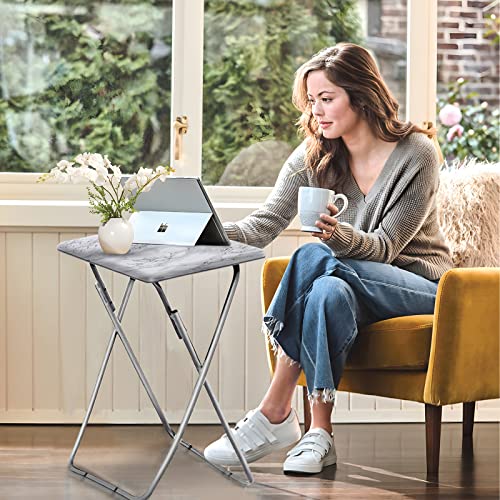 Tv Trays, Folding Tray Table, Dinner Tray Table with No Assembly Required&Sturdy, Foldable Snack Eating Trays Table for Living Room, 15 x 18.9 x 26 in(White Marble,1PC) - color: White Marble, size: 1pc