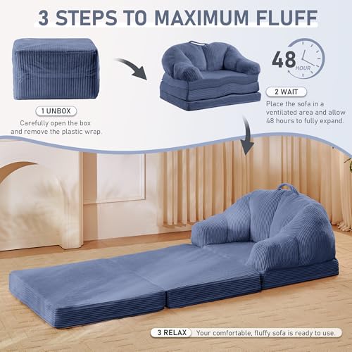 wanan Folding Sofa Bed, 3-in-1 Convertible Boneless Couch with Handle, Floor Lounger & Sleeper Chair for Adults, Comfy Folding Couch Single Sofa for Living Room Bedroom, Slate Blue - color: Slate Blue