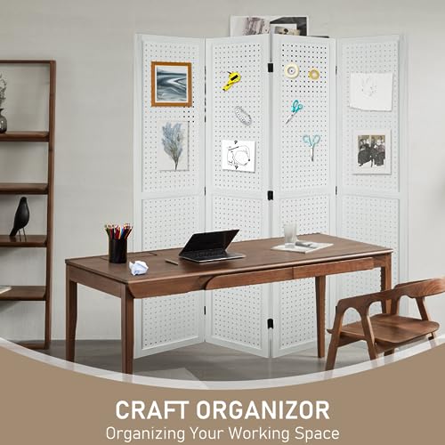 4 Panel Pegboard Room Divider | Folding Freestanding Display Screen, Privacy Partition for Retail, Craft Shows, Home Office, and Exhibition Use White - color: White-4 Panel, size: 4 Panel