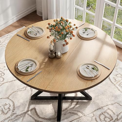 GarveeHome 47 Inch Round Dining Table for 4-6-Oak/Only Table | Circle Kitchen Table with Pedestal Base, Farmhouse Wooden Dining Table for Small Spaces, Kitchen & Dining Room, Living Room - color: Oak