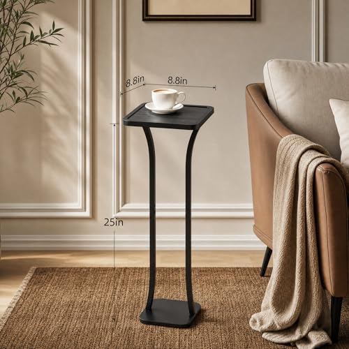 Small Square Side Table, Drink Table with Weighted Base, Solid Wood & Metal Accent Table for Small Spaces, Pedestal End Table for Living Room, Bedroom, Office, Black - color: Black