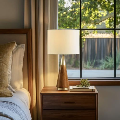 INK+IVY Chrislie Gold White Mid Century Modern Table Lamp , Contemporary Metal Wood Table Lamps for Bedrooms , 13.5"W X 13.5"D X 26"H , Gold / Brown