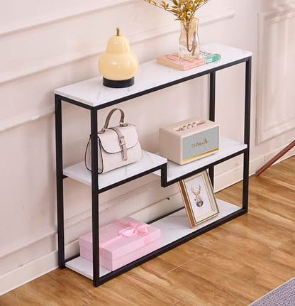 loglus Console Table for Entryway, Faux Marble MDF Sofa Table with Golden Frame, Multilayer, Black Frame, 9.45" D x 38.18" W x 31.22" H - color: Black Frame, style: Multilayer