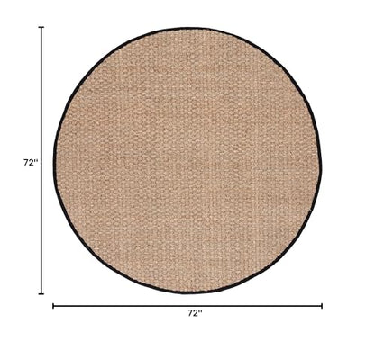 SAFAVIEH Area Rug 6' Round - Natural Fiber Collection - Natural & Black, Seagrass, Basketweave Pattern with Border (NF114C) - color: Natural/Black, size: 6' (Round)