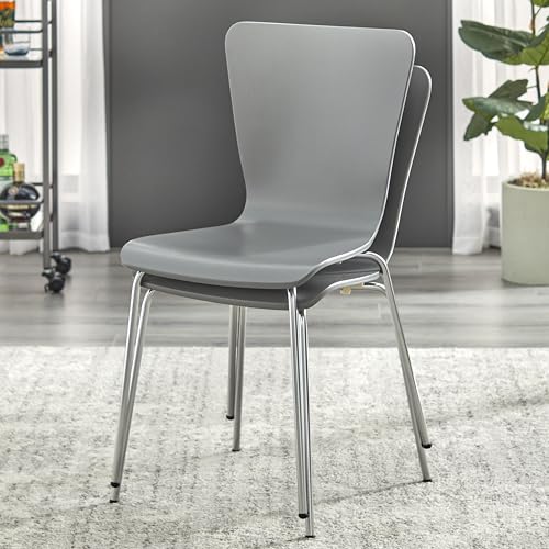 Pisa Modern Bentwood Stackable Dining Chairs Set of 2, Scratch-Resistant, Retro Hourglass Design, Chrome Metal Legs, Unique Kitchen and Dining Room Furniture, Charcoal - color: Charcoal