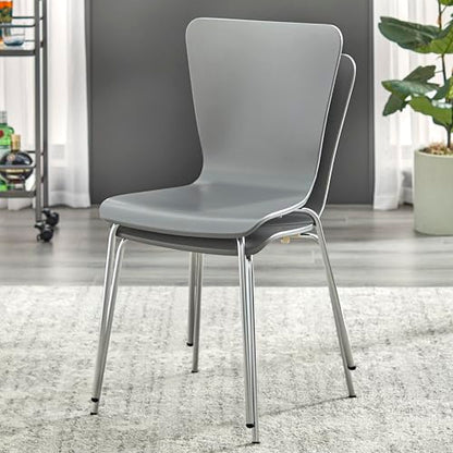 Pisa Modern Bentwood Stackable Dining Chairs Set of 2, Scratch-Resistant, Retro Hourglass Design, Chrome Metal Legs, Unique Kitchen and Dining Room Furniture, Charcoal - color: Charcoal