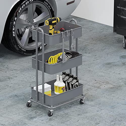 Simple Houseware 3-Tier Heavy Duty Metal Utility Rolling Cart, Silver - color: Silver