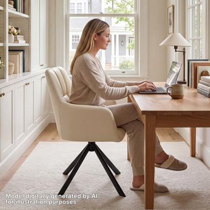 EALSON Comfy Leather Desk Chair Modern Computer Task Chair no Wheels Swivel Accent Chair with Mid Back Arm Chair for Living Room/Bedroom/Home Office, PU Beige - color: Beige