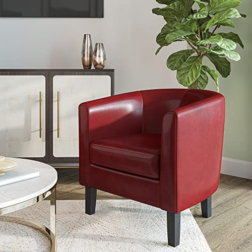 BELLEZE Accent Barrel Chair,Set of 2 Round Chair Club Tub Sofa Corner Chair with Flared Legs and Cozy Soft Padding for Living Room Bedroom Waiting Room - Red - color: Red, style: Set of 2 Barrel Chair