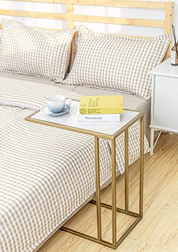 Marble Side Couch Table Gold Rectangle Tables for Small Spaces Coffee Table, Modern Accent Tables Narrow End Table for Living Room, Bedroom Slide Under Sofa Tables - 19" L x 12" W x 24" H | Modern Accent Tables Narrow End Table for Living Room, Bedroom Sl
