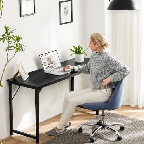 Sweetcrispy 63-Inch Computer Desk for Bedroom, Black | Gaming Writing Work and Study Desk for Home Office, Sturdy Metal Frame and Compact Modern Design with X-Shaped - color: Black, size: 63-Inch