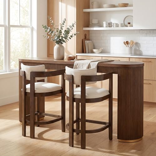 Christopher Knight Home Ryland Bar Table and Chairs Set of 2, 3 Piece Bar Table Set with Upholstered Counter Stool, Rubberwood Counter Height Dining Set for 2, Walnut+Beige